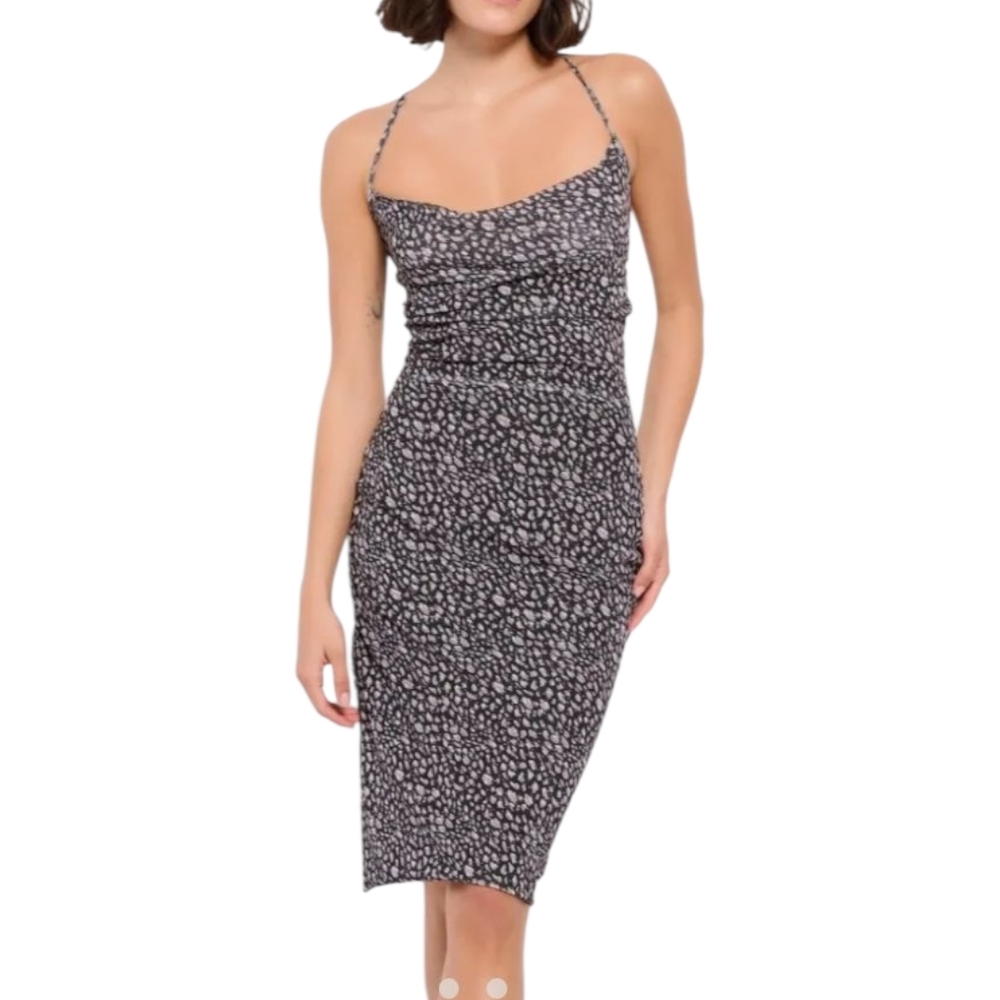 Funky Buddha Imported Chic European Backless Black and Gray Midi Dress Size Larg